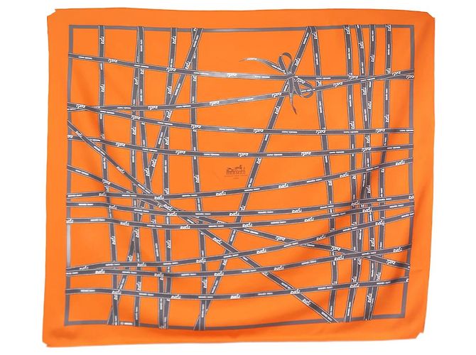 Hermès Pañuelo cuadrado estampado seda naranja