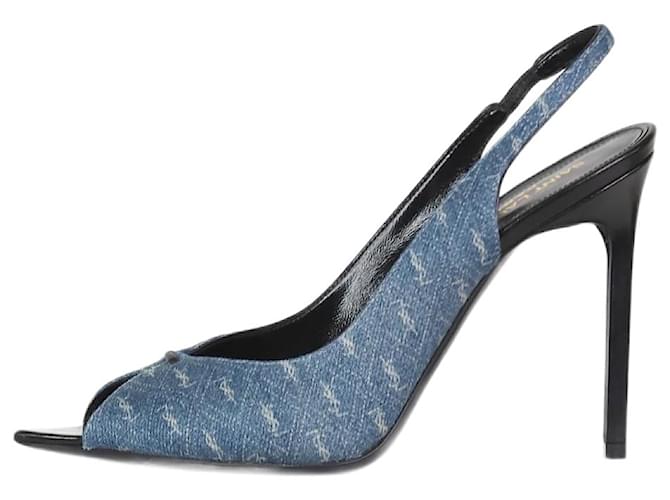 Saint Laurent Blue denim open-toe slingback heels - size EU 38  ref.1112606
