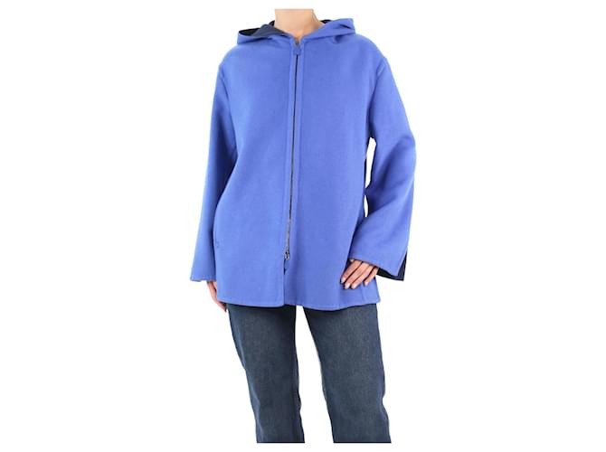 Autre Marque Giacca blu con zip in lana con cappuccio - taglia M  ref.1112625