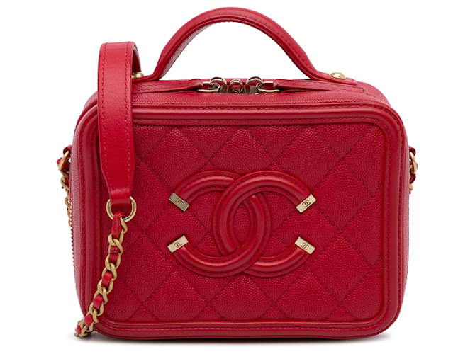 Chanel Red Small Caviar CC Filigree Vanity Bag Leather  ref.1112646