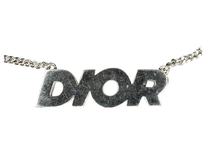 Dior Silver Homme Logo Pendant Necklace Silvery Metal  ref.1112653