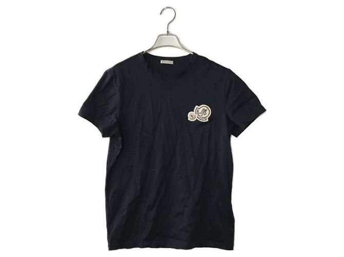 T-shirt Moncler con patch girocollo blu navy cotone