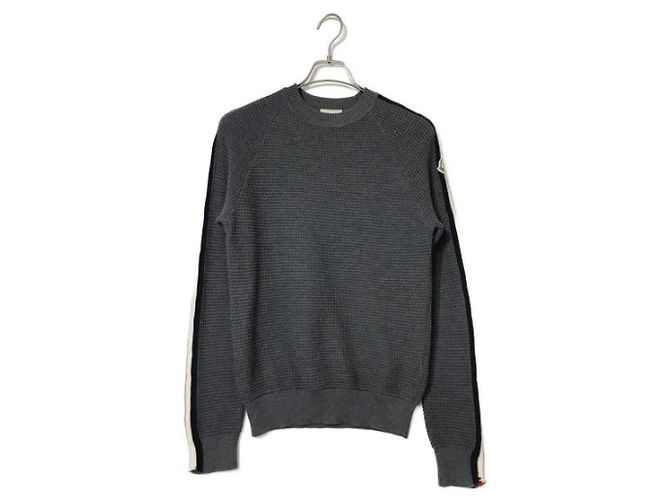 Moncler tricolor crew neck wool sweater grey