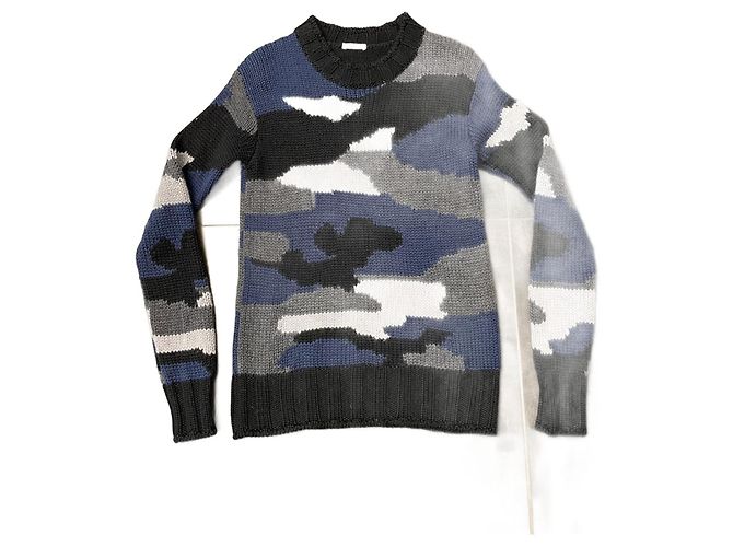Parosh Wollpullover Camouflage Blau Grau Schwarz 