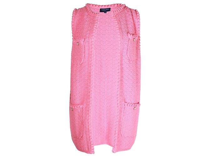 Chanel Open-Front Sleeveless Vest in Pink Cotton