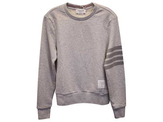 Thom Browne 4Sweat-shirt à col rond -Bar en coton gris clair  ref.1112921