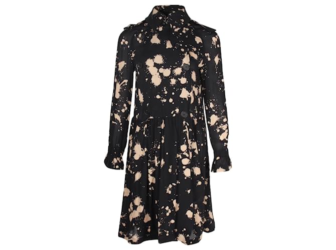 Burberry Printed Long Sleeve Dress in Black Polyester  ref.1112926