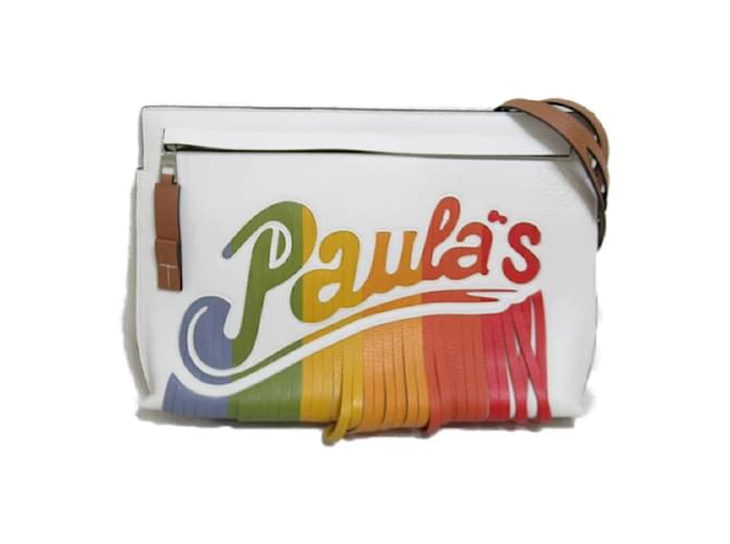 Loewe Paula's Ibiza Fringe Shoulder Bag White Leather  ref.1112934
