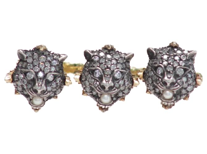 Gucci Anel forrado com diamante e pérola Le Marché Des Merveilles Dourado Metal  ref.1113979