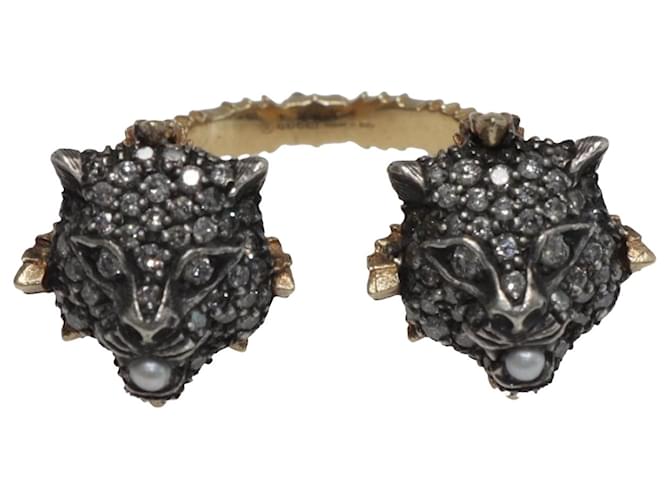 Gucci Anillo de dedo único Le Marché Des Merveilles con diamantes y perlas Dorado Metal  ref.1113980