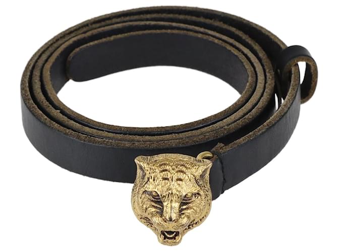 Gucci Black Lion Buckle Slim Belt Leather  ref.1113984