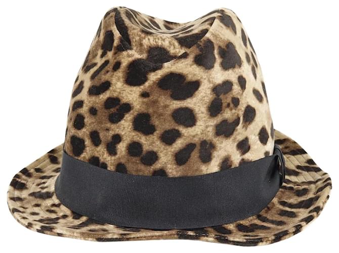 Dolce & Gabbana Cappello Fedora con stampa leopardata Velluto  ref.1113986