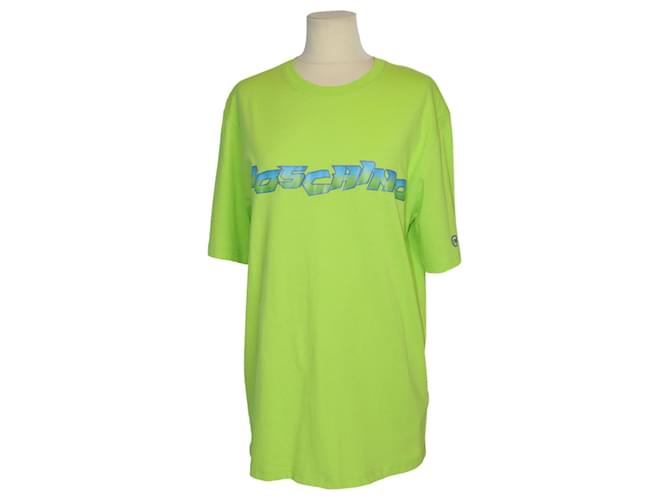 Moschino Camiseta con cuello redondo estampada verde lima Algodón  ref.1113988