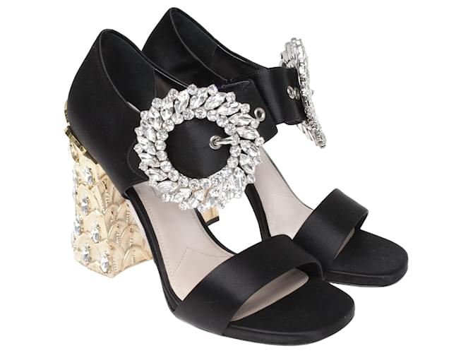 Miu Miu Black Crystal Embellished Ankle Strap Mules Cloth  ref.1114006
