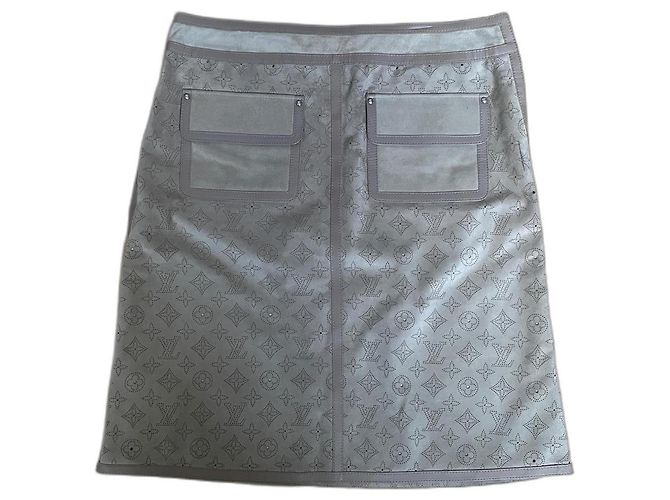 Saia Louis Vuitton Monograma Logo LV Couro Bege