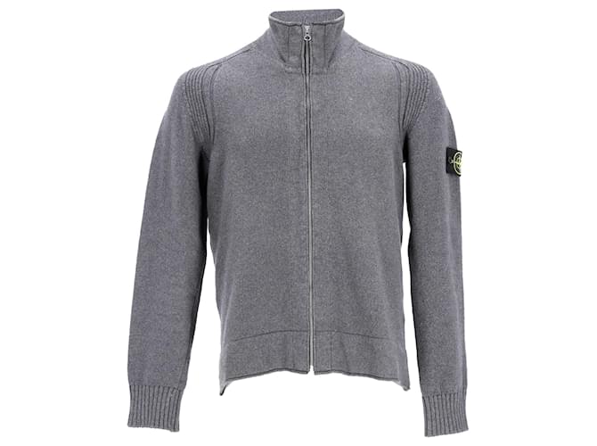 Giacca Stone Island a collo alto con zip in cotone grigio  ref.1114056