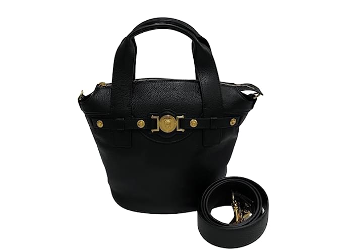 Versace Signature Medusa Handbag Black Leather Pony-style calfskin  ref.1114094