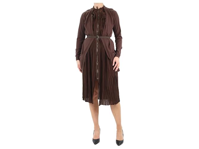 Bottega Veneta Brown pleated midi dress - size UK 6 Polyester  ref.1114118