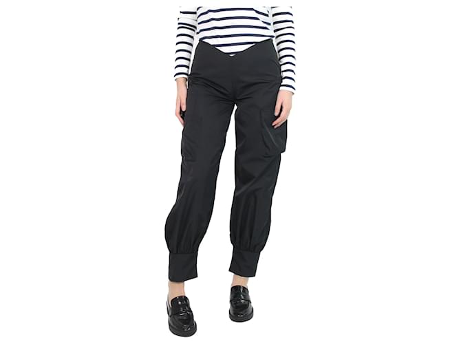 Autre Marque Pantalon taille basse froncé en taffetas noir - taille S Polyester  ref.1114121