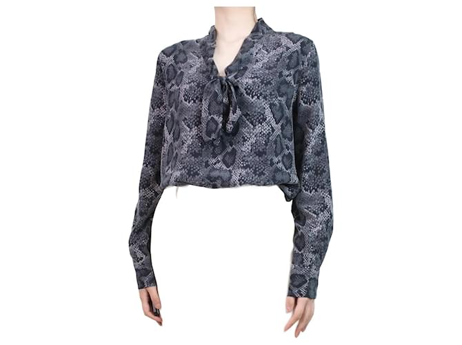 Autre Marque Grey snakeskin print pussy-bow silk top - size M  ref.1114122