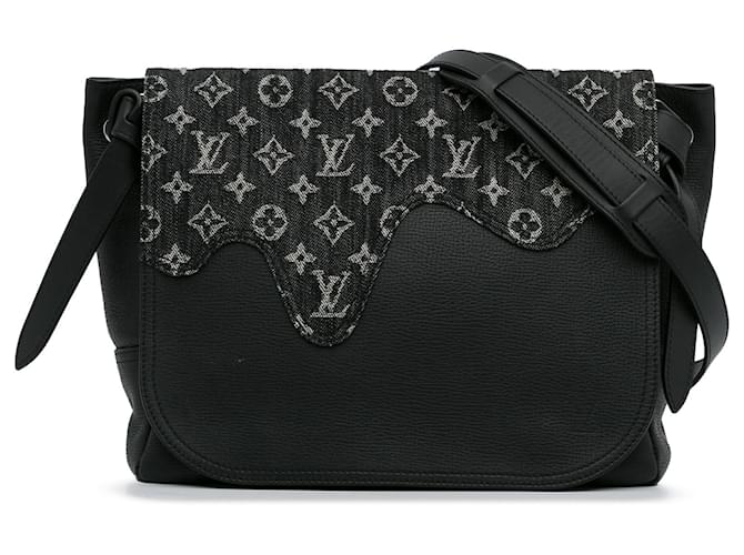 Louis Vuitton Black Monogram Denim Taurillon Nigo Besace Tokyo Messenger Bag Schwarz Leder Kalbähnliches Kalb  ref.1114221