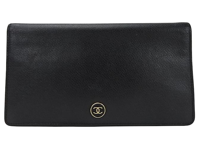 Classique Bouton Chanel Coco Cuir Noir  ref.1114325