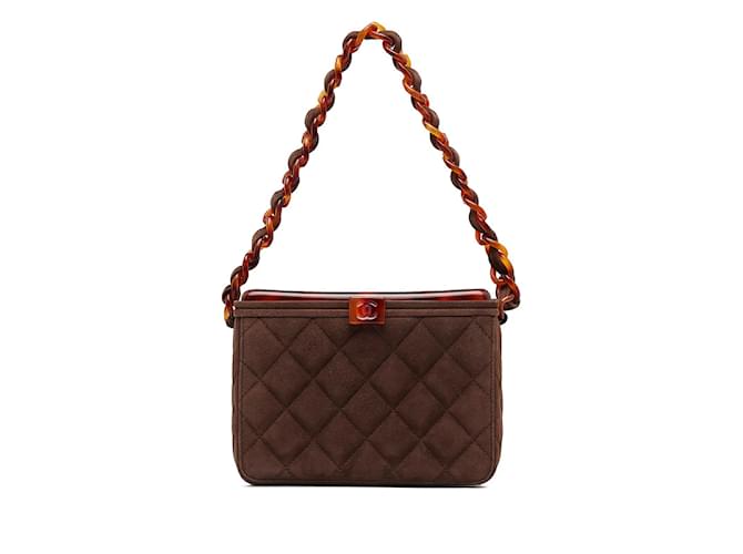 Chanel CC Quilted Suede Chain Vanity Bag Suede Vanity Bag in Good condition Brown  ref.1114507