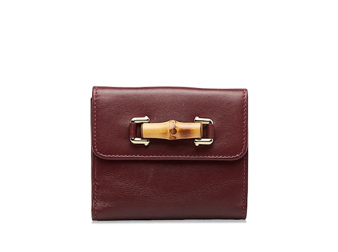 Gucci Bifold-Geldbörse aus Leder aus Bambus 035 0416 Rot  ref.1114510