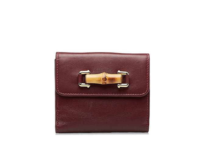 Portafoglio bifold in pelle Gucci Bamboo 0350416 in ottime condizioni Rosso  ref.1114510