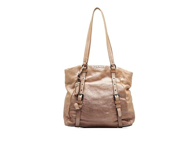 Tote Bolsa de ombro de couro degradê Prada BR4052 em bom estado Bege  ref.1114517