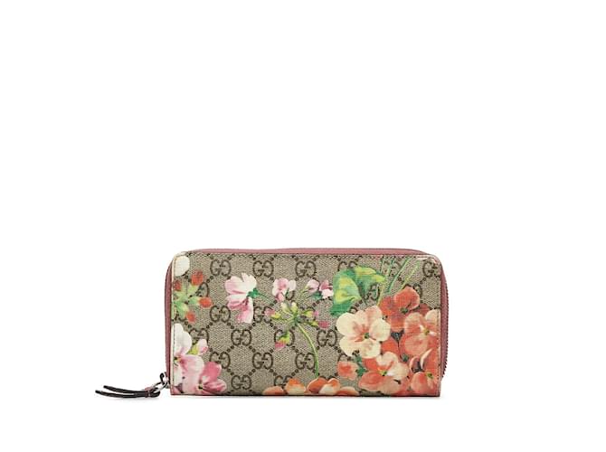 Gucci GG Supreme Floral Zip Around Wallet 404071 Pink Cloth  ref.1114527