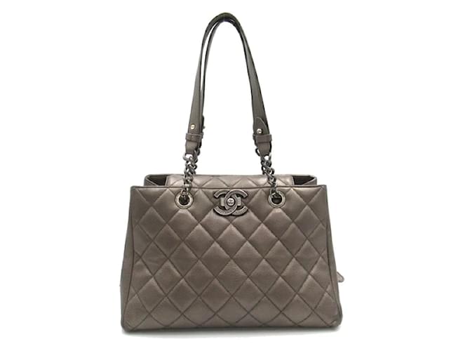 Chanel CC-Einkaufstasche aus gestepptem Leder mit Kette Bronze Kalbähnliches Kalb  ref.1114560
