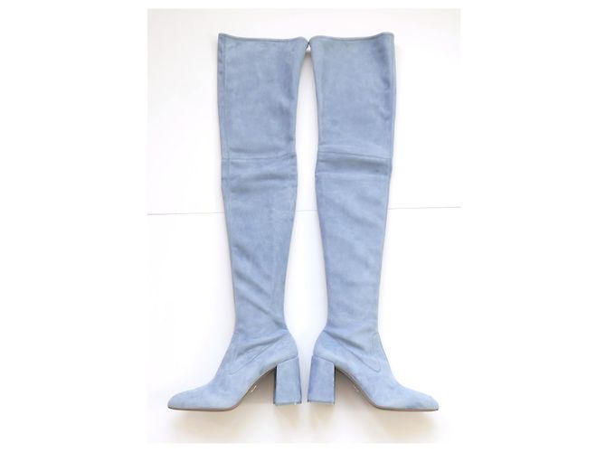 Prada Fall 2015 Powder Blue Suede Over The  Knee Boots Light blue