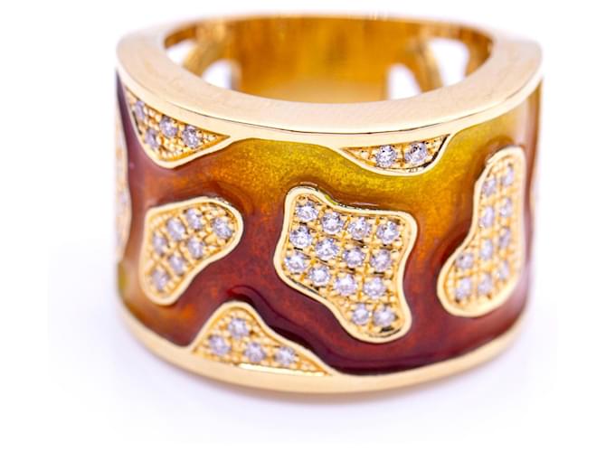 Autre Marque Goldring, Diamanten und Emaille Golden Gelbes Gold  ref.1114832