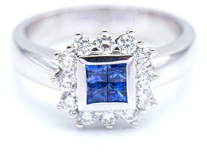 Autre Marque Anel com diamantes e safiras Branco