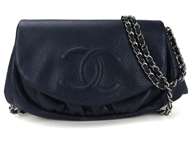 Chanel demi-lune Cuir Bleu Marine  ref.1114880