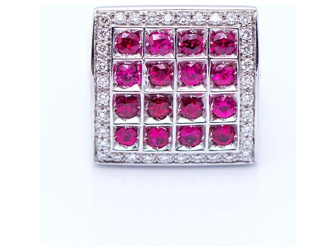 Autre Marque Anel em Ouro Branco com Diamantes e Rubis