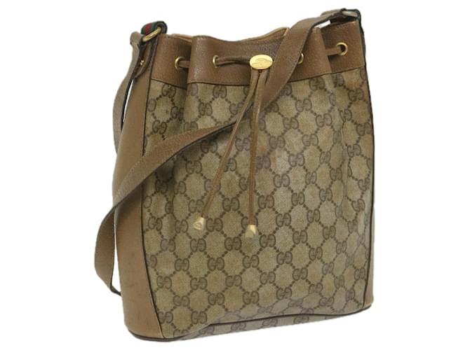 GUCCI GG Canvas Web Sherry Line Shoulder Bag PVC Leather Beige Green Auth 56288 Red  ref.1115065