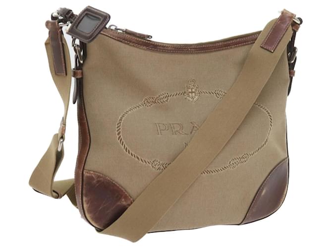 PRADA Shoulder Bag Canvas Leather Beige Brown Auth 57367 Cloth  ref.1115161