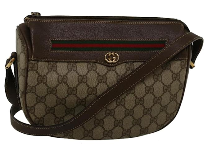GUCCI GG Canvas Web Sherry Line Shoulder Bag PVC Leather Beige Green Auth 57284 Red  ref.1115173
