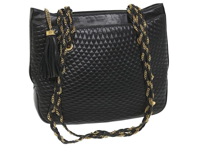 BALLY Quilted Chain Shoulder Bag Leather Black Auth bs9624  ref.1115178