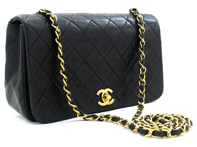 CHANEL Full Flap Chain Shoulder Bag Clutch Black Quilted Lambskin Leather  ref.1115186