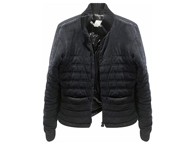 Chanel Marineblaue Jacke im Puffer-Stil Baumwolle  ref.1115340