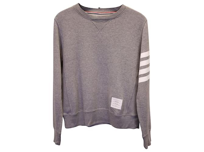 Thom Browne 4Sweat-shirt à col rond -Bar en coton gris  ref.1115411