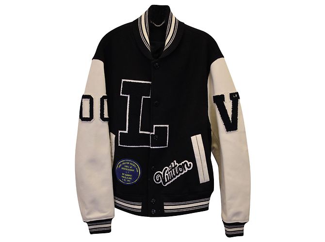 Giacca college Louis Vuitton in cotone e pelle bianca e nera Nero