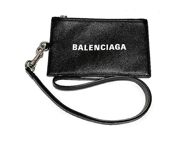 Balenciaga Kartenetui aus Leder mit Riemen 616015 Schwarz  ref.1115448