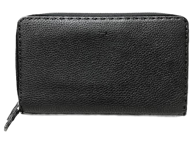 Fendi Selleria Leather Zip Around Wallet 7M0192 Black  ref.1115452