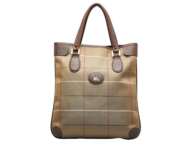 Burberry Borsa tote a tracolla in pelle di tela con logo a cavallo vintage Burberry Borsa tote in tela in buone condizioni Marrone  ref.1115472