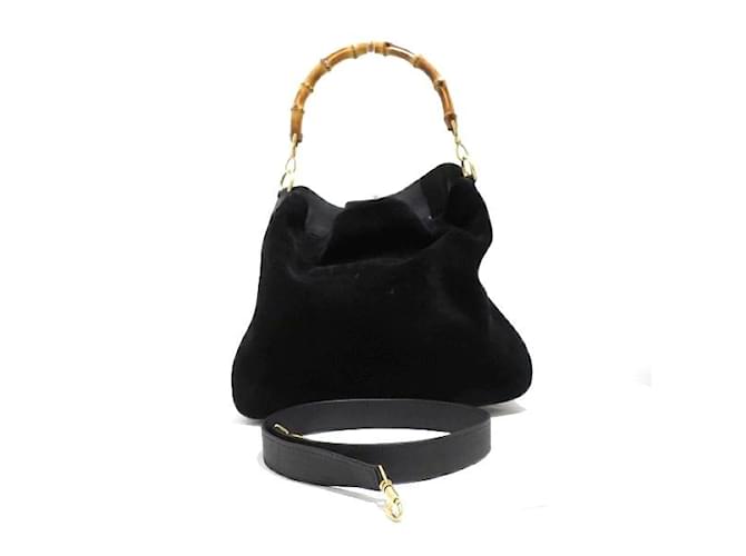 Gucci Borsa Hobo in pelle scamosciata e bambù in ottime condizioni Nero Svezia  ref.1115497