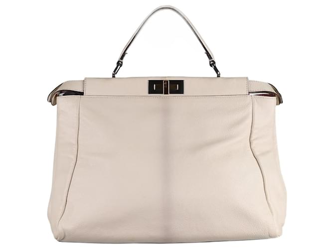 Fendi Sac à poignée supérieure Peekaboo en cuir crème Écru  ref.1115593